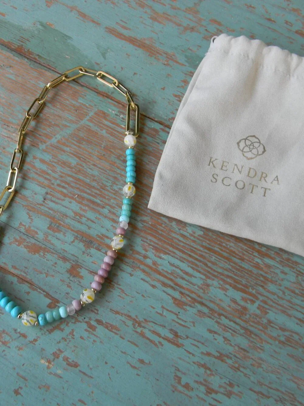 KENDRA SCOTT ASHTON HALF CHAIN/BEADED NECKLACE TURQUOISE/PURPLE